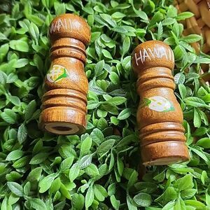 Vintage Mini's! Wooden Salt & Pepper Shakers With Handpainted Pineapple Souvenir